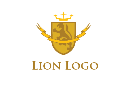 lion on shield with crown in logo