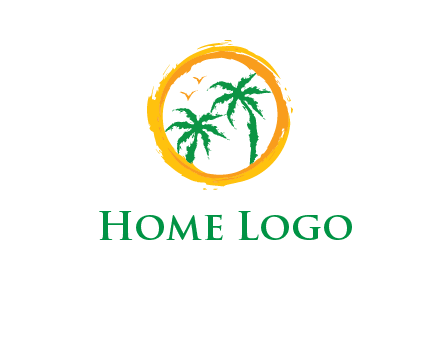 trees and birds in round travel logo