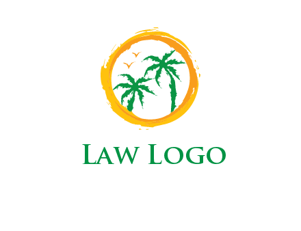 trees and birds in round travel logo