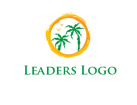 trees and birds in round travel logo