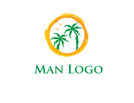 trees and birds in round travel logo