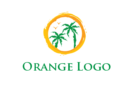 trees and birds in round travel logo