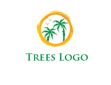 trees and birds in round travel logo