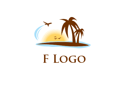 airplane sun trees travel logo