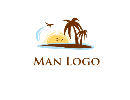 airplane sun trees travel logo