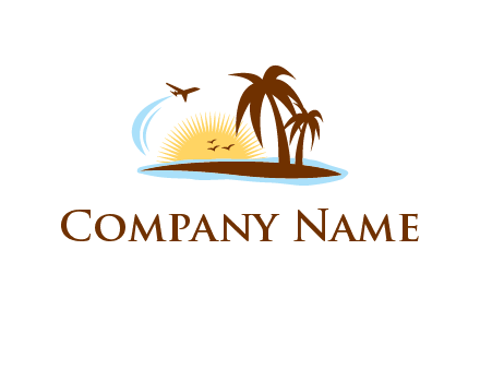 airplane sun trees travel logo