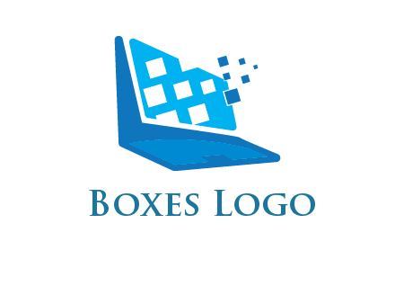 boxes coming out of laptop logo