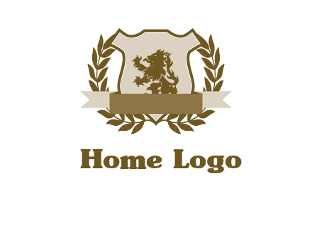 lion on shield logo with a wreath