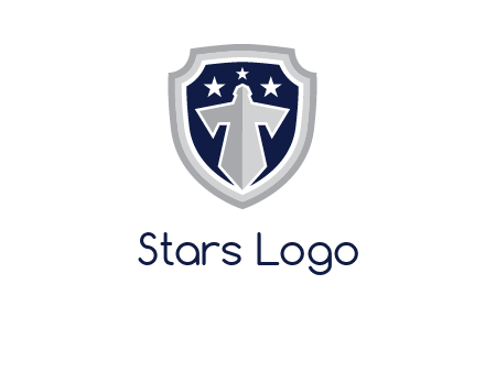 stars with sword in shield security logo