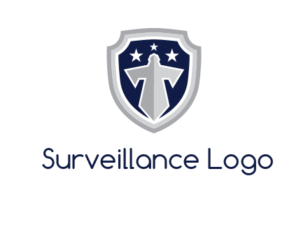 stars with sword in shield security logo