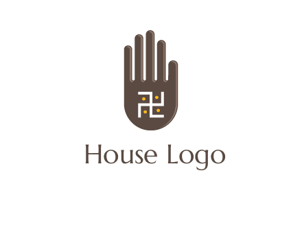 hand logo with the Swastika symbol