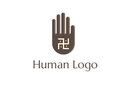 hand logo with the Swastika symbol