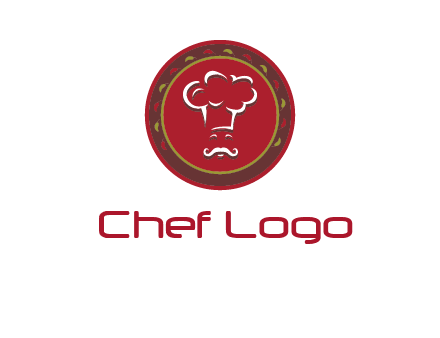 chef with hat in circle with pattern ring restaurant logo