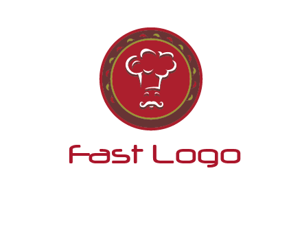 chef with hat in circle with pattern ring restaurant logo