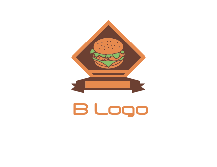 burger in rhombus with ribbon restaurant logo