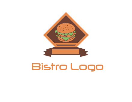 burger in rhombus with ribbon restaurant logo