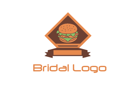 burger in rhombus with ribbon restaurant logo