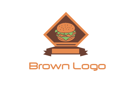 burger in rhombus with ribbon restaurant logo