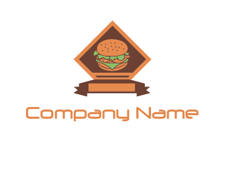 burger in rhombus with ribbon restaurant logo