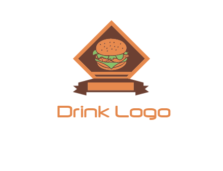 burger in rhombus with ribbon restaurant logo