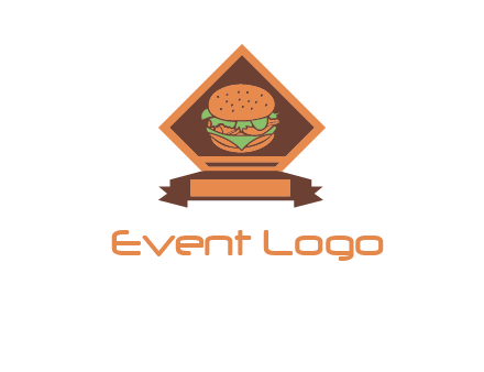 burger in rhombus with ribbon restaurant logo