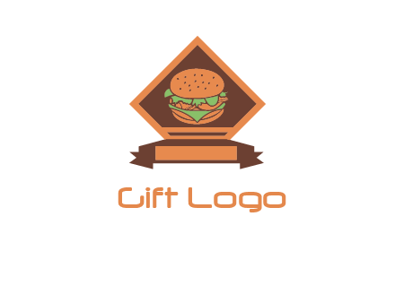 burger in rhombus with ribbon restaurant logo