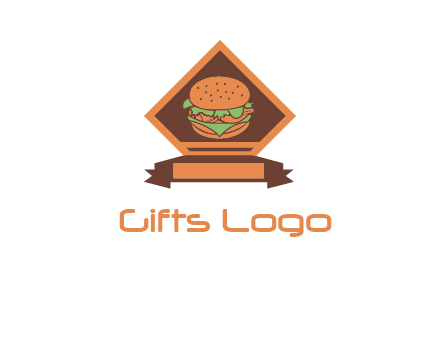 burger in rhombus with ribbon restaurant logo