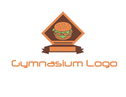 burger in rhombus with ribbon restaurant logo