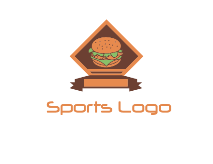 burger in rhombus with ribbon restaurant logo