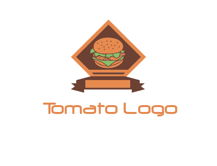 burger in rhombus with ribbon restaurant logo