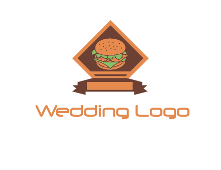 burger in rhombus with ribbon restaurant logo