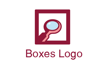 magnifying glass in square line logo icon