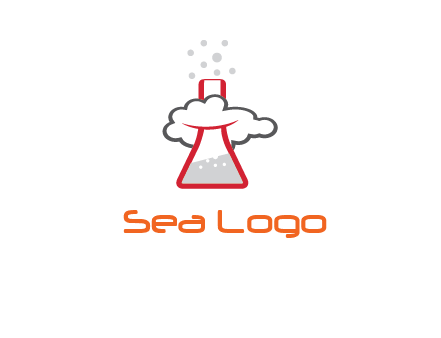 cloud around chemical flask research logo