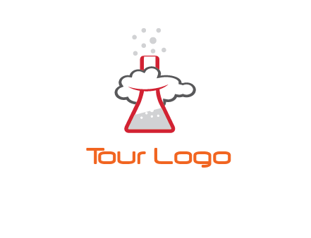 cloud around chemical flask research logo