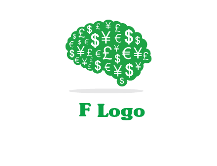 currency icons in brain shape logo