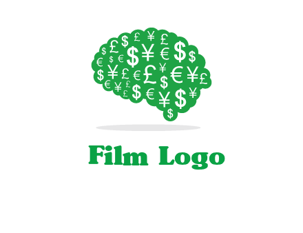 currency icons in brain shape logo