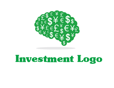 currency icons in brain shape logo