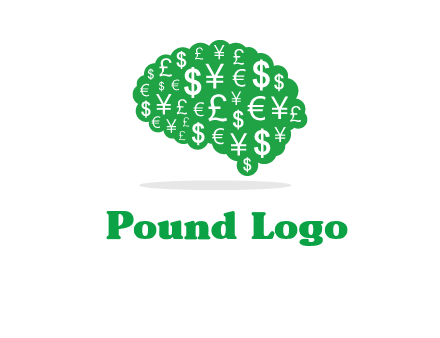 currency icons in brain shape logo