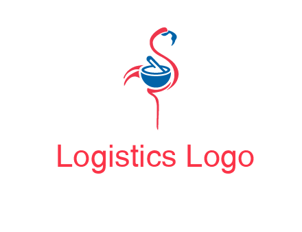 flamingo holding pestle mortar logo icon