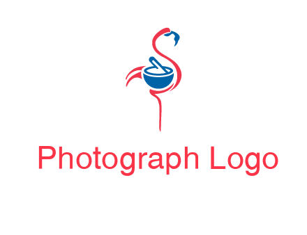 flamingo holding pestle mortar logo icon