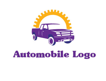 pickup truck logo with cogwheel gears icon