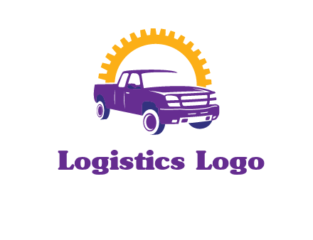 pickup truck logo with cogwheel gears icon