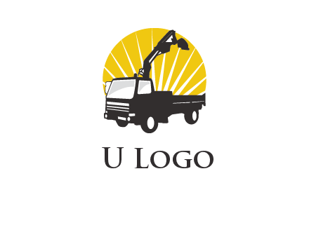 sun with mobile crane in truck logo