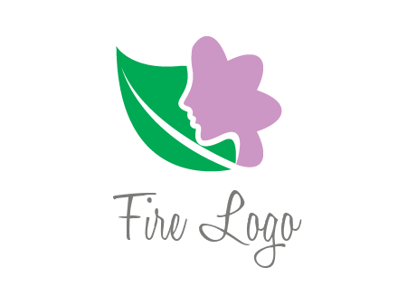 leave and woman head as flower logo icon