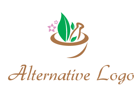 leaves flowers in pestle mortar healthcare logo