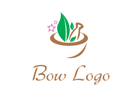 leaves flowers in pestle mortar healthcare logo