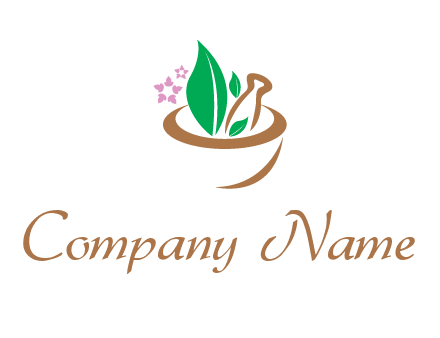 leaves flowers in pestle mortar healthcare logo