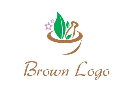 leaves flowers in pestle mortar healthcare logo