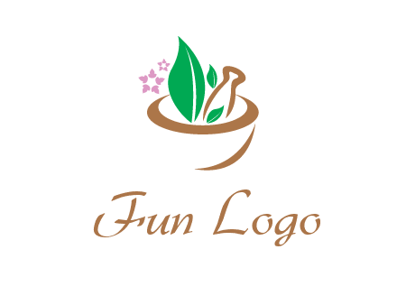 leaves flowers in pestle mortar healthcare logo