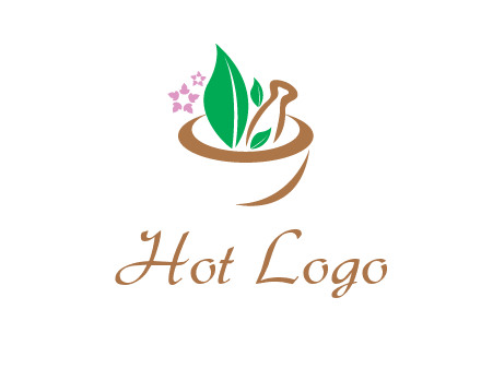 leaves flowers in pestle mortar healthcare logo